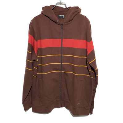 STUSSY Stripe Hooded Zip-Up brown