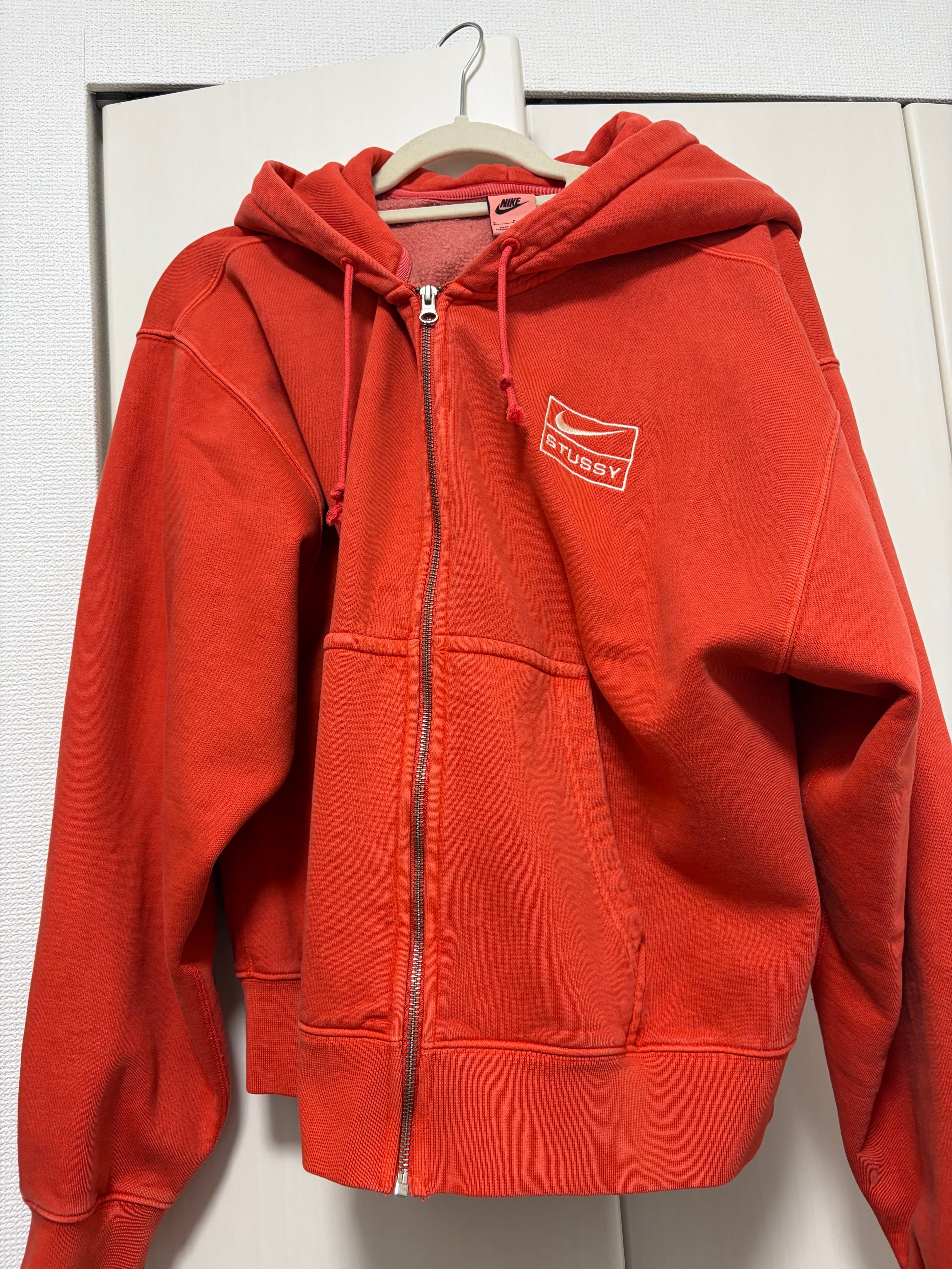 Nike x Stussy Full-Zip Pigment Dyed Fleece Hoodie (US Size) "Habanelo Red" FJ9161-642