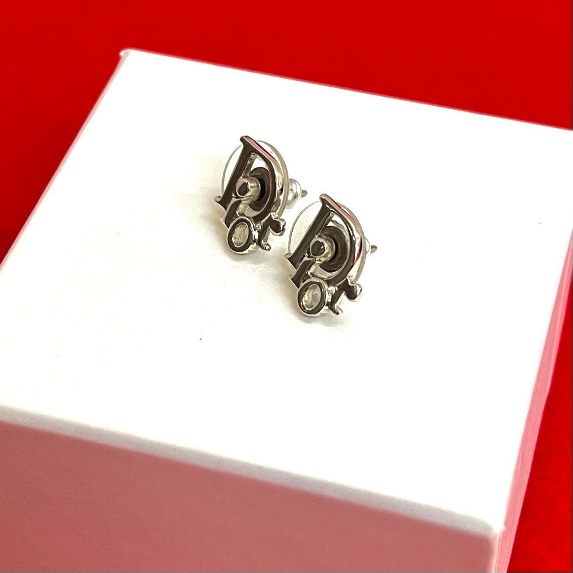 Christian Dior ディオール ロゴ メタル ピアス シルバー
 m1208