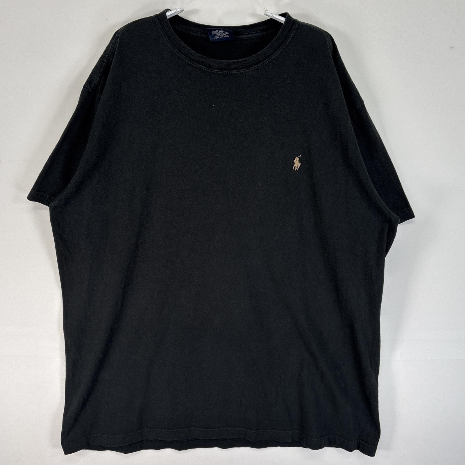 古着 90's/90年代 ポロバイラルフローレン Polo by Ralph Lauren 半袖Tシャツ ロゴ 刺繍 クルーネック M  ブラック 無地 メンズ