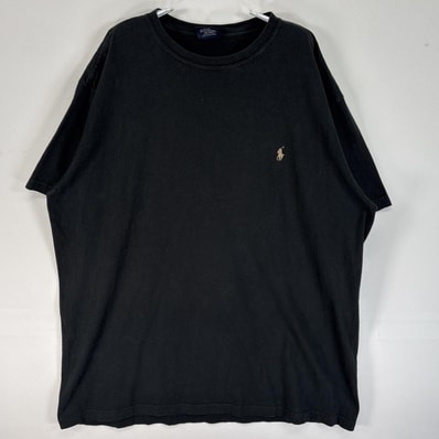 古着 90's/90年代 ポロバイラルフローレン Polo by Ralph Lauren 半袖Tシャツ ロゴ 刺繍 クルーネック M ブラック 無地 メンズ