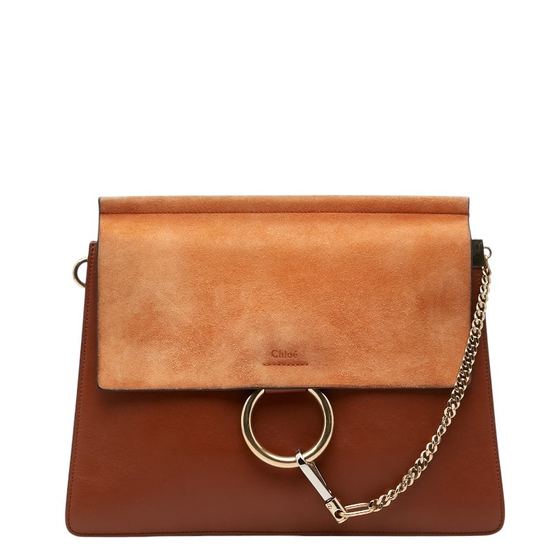 クロエ フェイ ミディアム クラッチバッグ ブラウン レザー スウェード レディース Chloe 【中古】