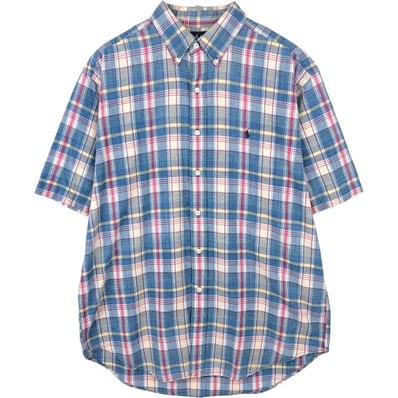 古着 ラルフローレン Ralph Lauren BLAKE 半袖 ボタンダウン チェックシャツ メンズL相当/eaa668599
