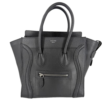 CELINE セリーヌ トートバッグ ラゲージ マイクロショッパー レザー ブラック 黒 シルバー金具 レディース【中古品】