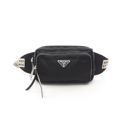 プラダ PRADA トライアングルロゴ スタッズ ウエストバッグ ボディバッグ バッグ ナイロン レザー レディース ブラック系 / ホワイト系 【中古】