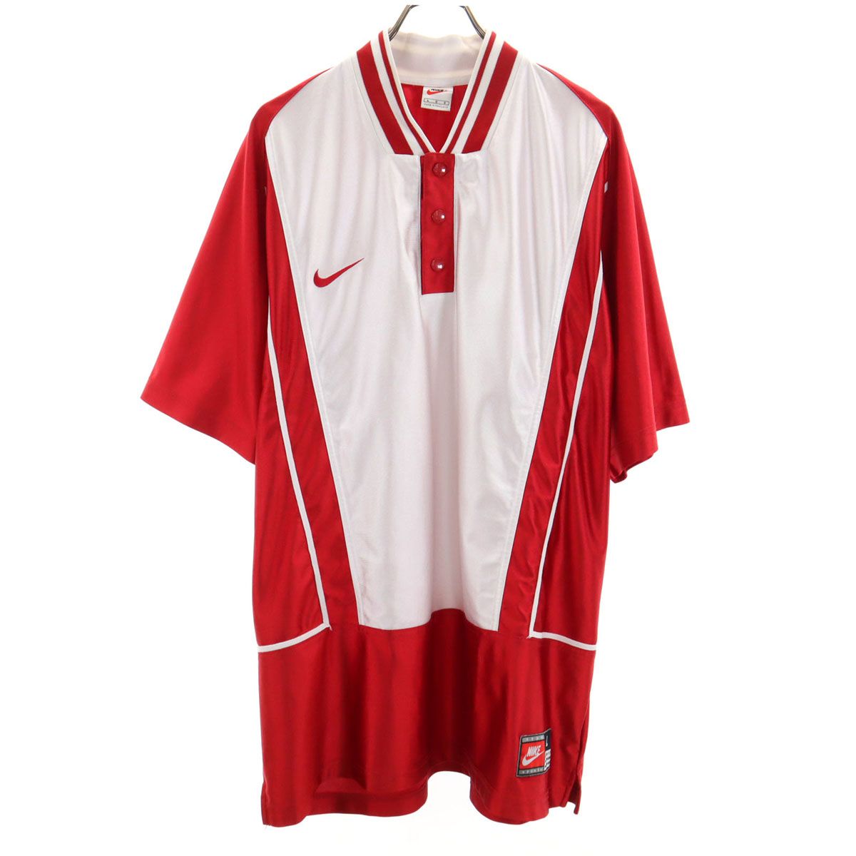NIKE ナイキ 90s 00s オールド 白タグ 半袖 ハーフボタン ゲーム シャツ L 赤系