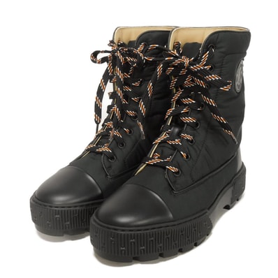 HERMES エルメス クルードセル フレッシュ 36 ナイロン カーフ キルティング ラバー ショート 23cm 未使用 セリエ ワッペン パラシュートファブリック ブラック ブーツ