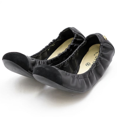 SALE【極美品】CHANEL シャネル パンプス スウェード/レザー サイズ 36.5C レディース G28135 COCOマーク ロゴ チャーム バレリーナ フラットシューズ キャップトゥ シューズ 靴 箱付属 ブラック 黒 イタリア製