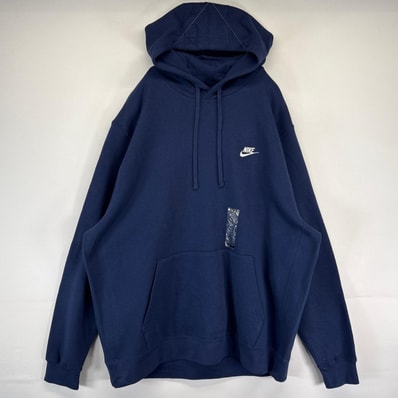 古着 美品 ナイキ NIKE パーカー タグ付き スウェット ワンポイントロゴ プルオーバー 大きいサイズ 2XL ネイビー メンズ