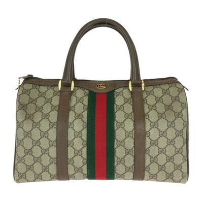 美品 GUCCI グッチ ヴィンテージ シェリーライン オールドグッチ ベージュ ブラウン ゴールド金具 GGスプリームキャンバス レザー/ ハンドバッグ ミニボストンバッグ 505597 【中古】