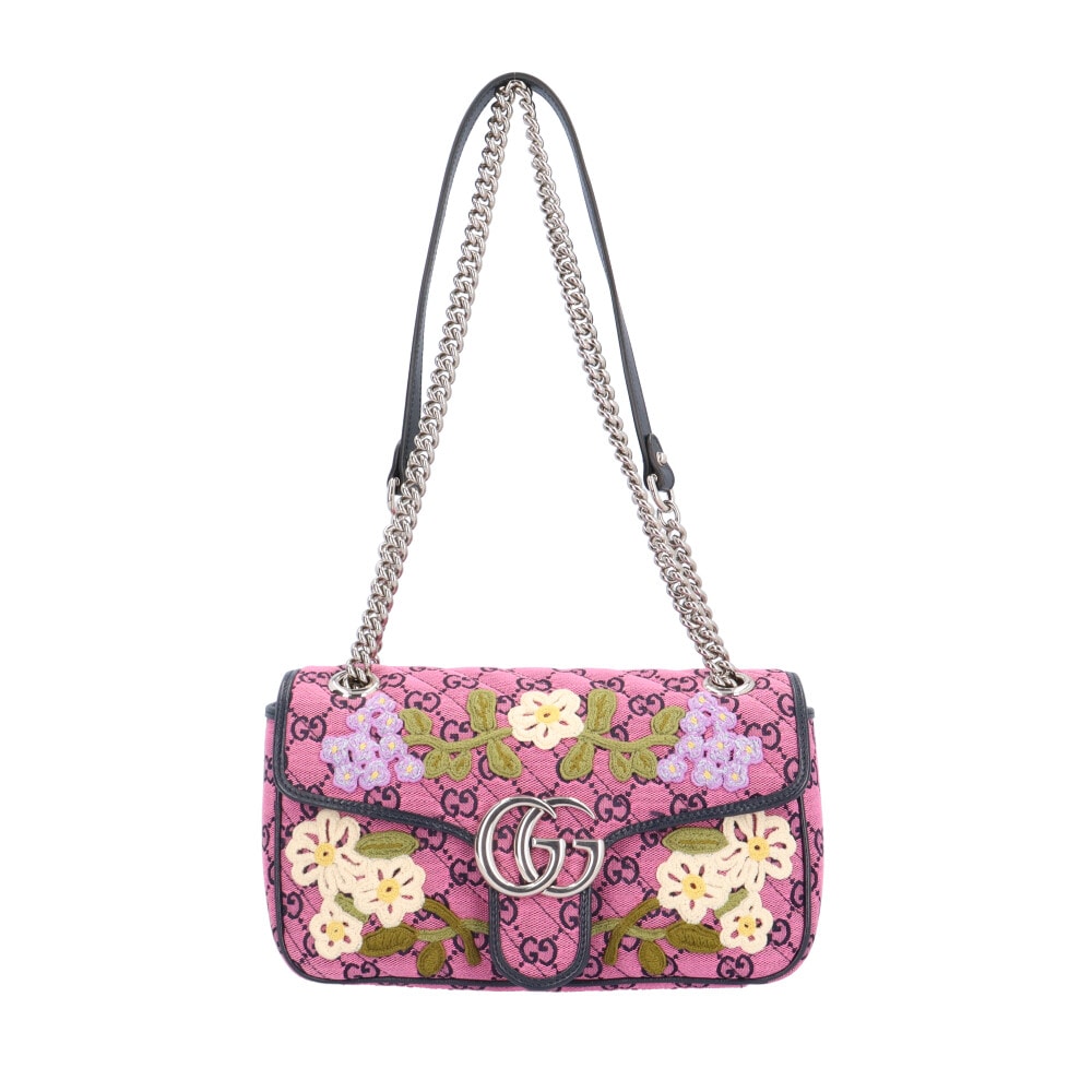 グッチ GGマルチカラー フラワー刺繍 ショルダーバッグ GGキャンバス 443497 520981 ピンク レディース GUCCI 中古