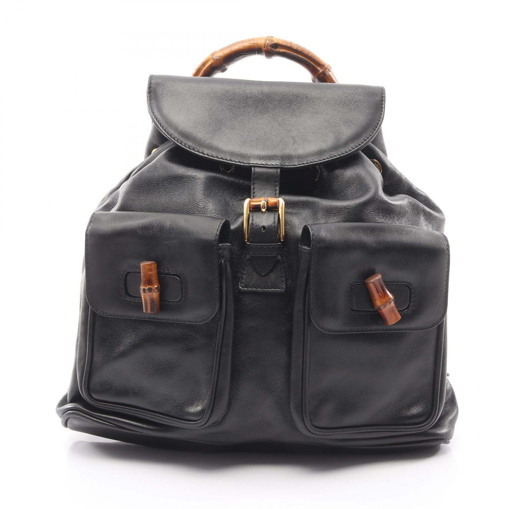 グッチ GUCCI バンブー リュックサック バックパック バッグ レザー レディース ブラック系 003・2058・0016 【中古】