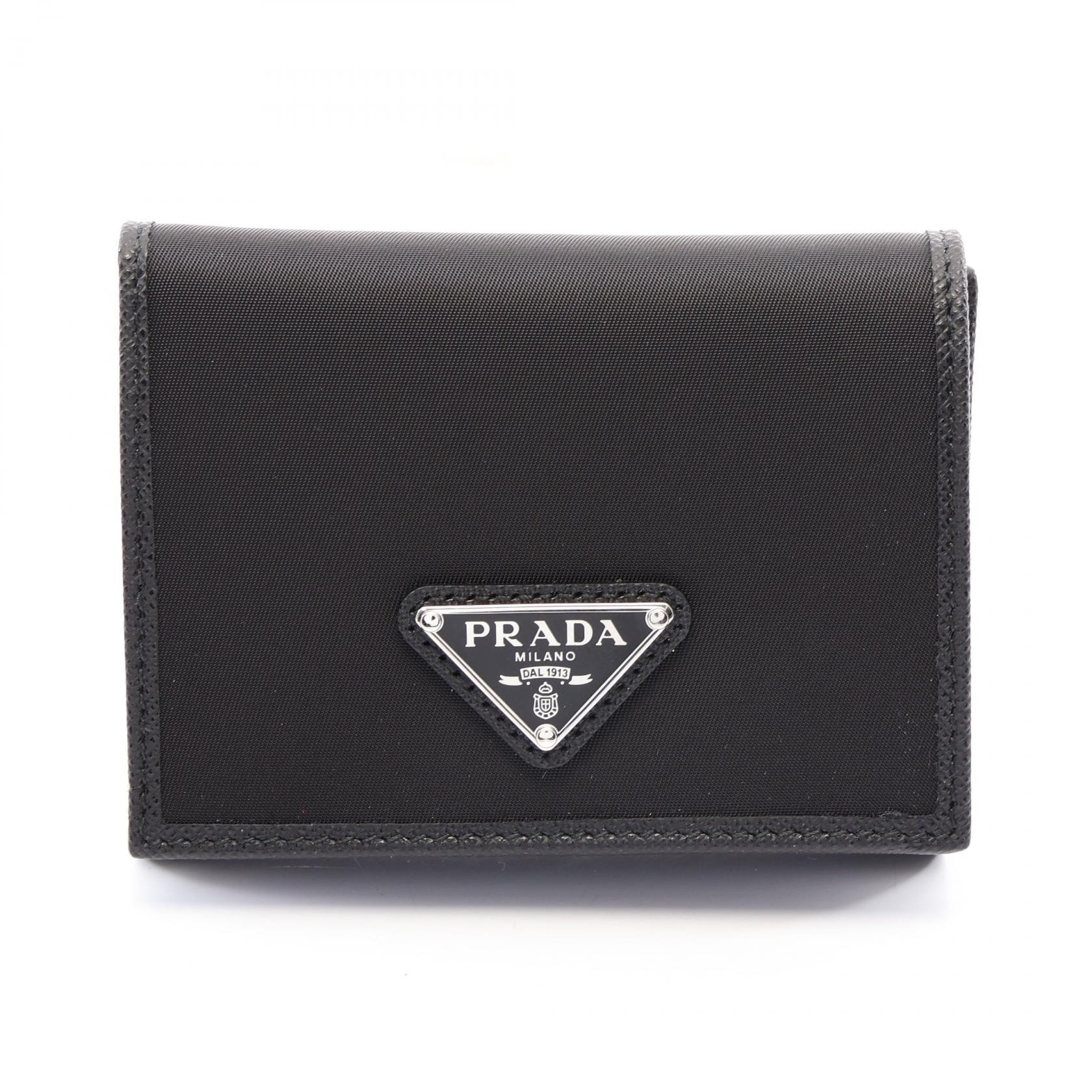 プラダ PRADA TESSUTO+SAFFIAN 三つ折り財布 財布 ナイロン サフィアーノレザー メンズ ブラック系 2MH0412DMHF0002 【新品】