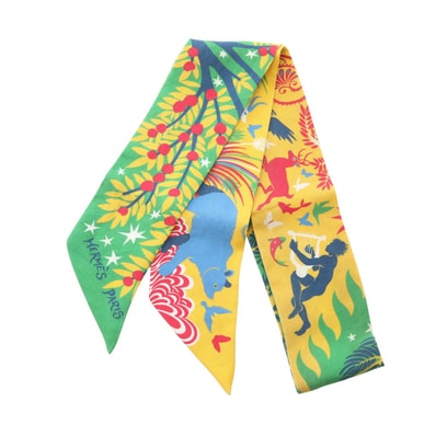 エルメス HERMES ツイリー LE CHARME D’ORPHEE BA スカーフ 衣料品 シルク シルク レディース イエロー系 / グリーン系 / マルチカラー 【中古】