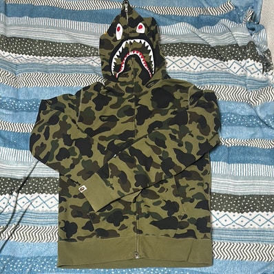 A BATHING APE ABC Camo Crystal Stone Shark Full Zip Hoodie "Green"