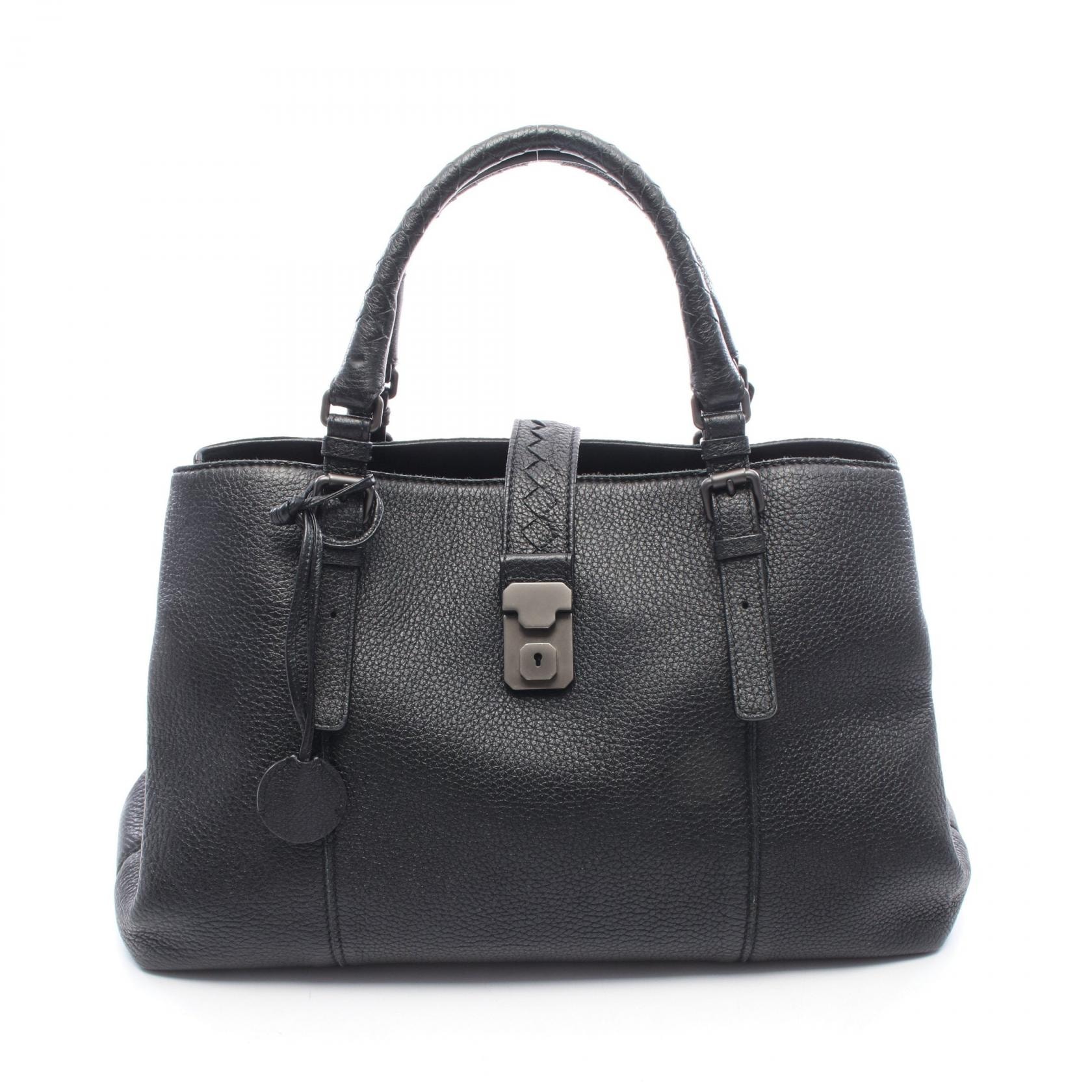 ボッテガヴェネタ BOTTEGA VENETA イントレチャート ローマバッグ ミディアム ハンドバッグ バッグ レザー レディース ブラック系 【中古】