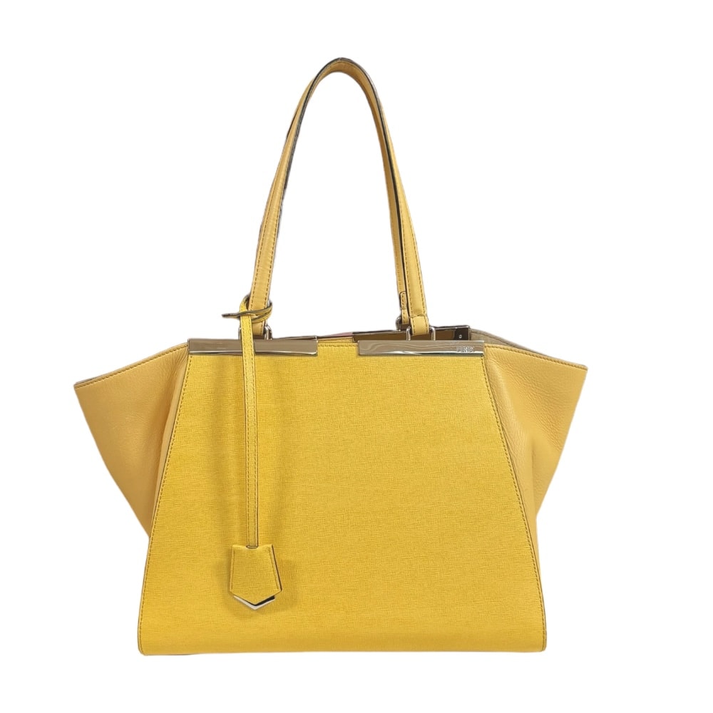 フェンディ トロワジュール トートバッグ レザー 8BH275 イエロー レディース FENDI  中古