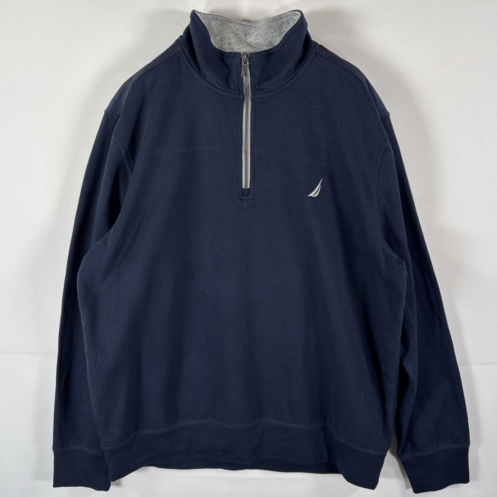 古着 ノーティカ NAUTICA スウェット トレーナー 大きいサイズ ハーフジップ ワンポイントロゴ刺繍 ナイロン切り替え XL  ネイビー メンズ