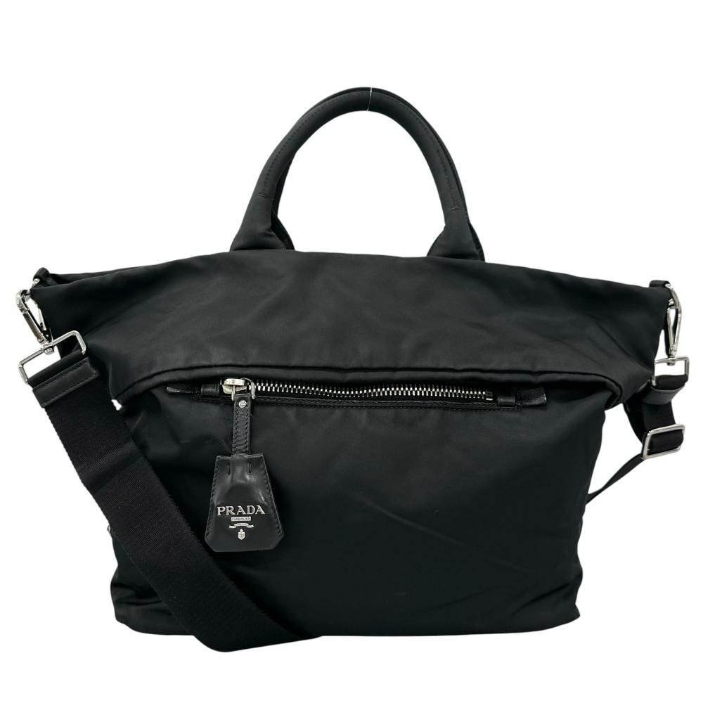 PRADA プラダ ハンドバッグ テスートダブル リバーシブル 斜め掛け BN1959 ナイロン    ブラック 黒 シルバー金具 レディース【中古品】