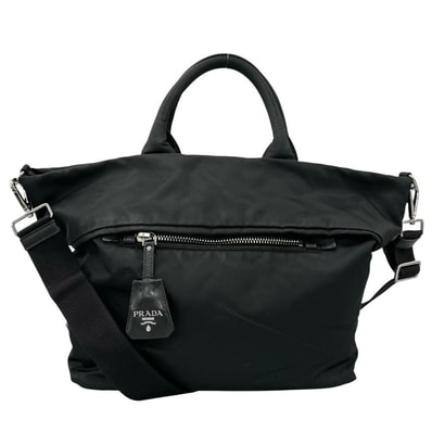 PRADA プラダ ハンドバッグ テスートダブル リバーシブル 斜め掛け BN1959 ナイロン ブラック 黒 シルバー金具 レディース【中古品】