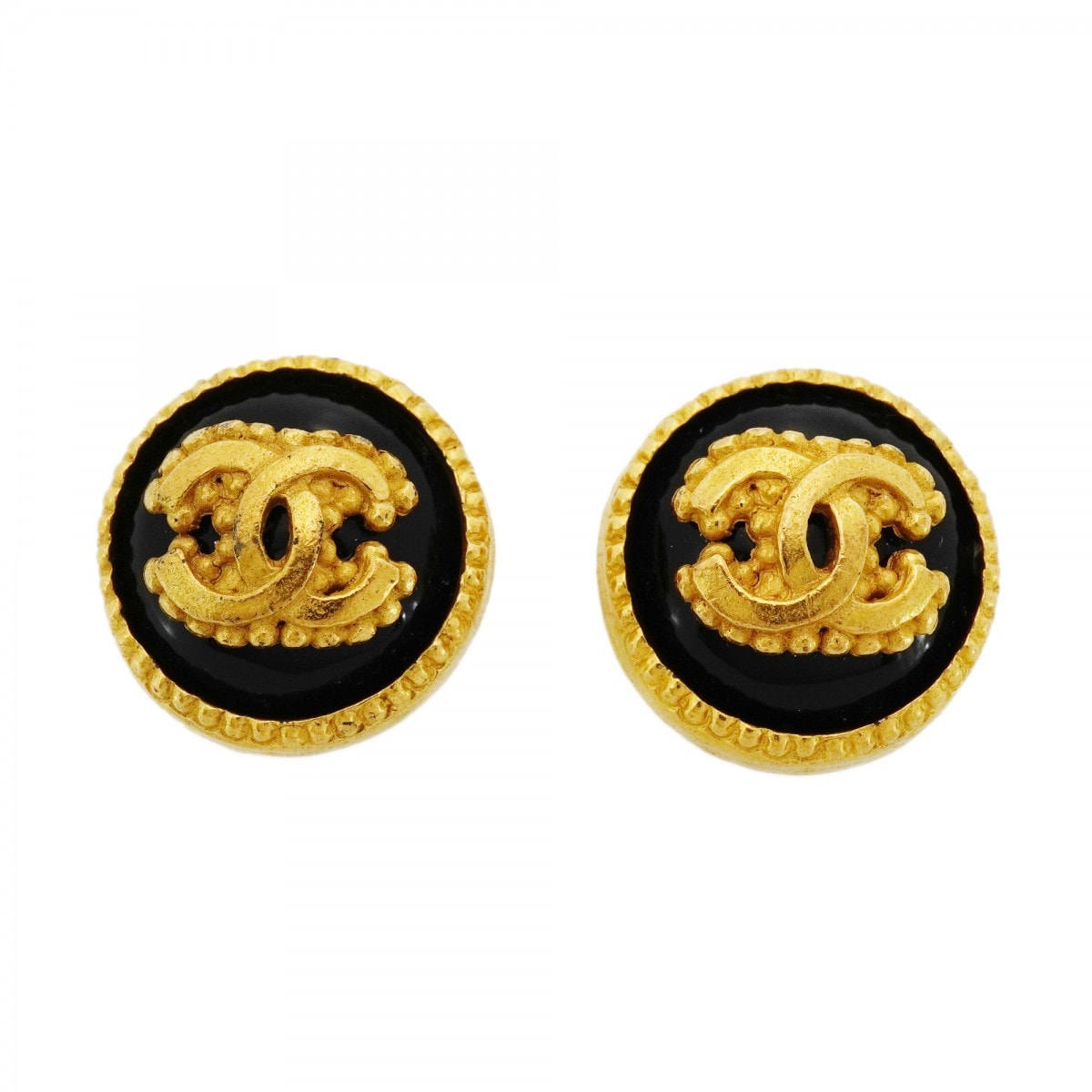 【6jdb0288】シャネル イヤリング ヴィンテージ ココマーク 丸型 サークル GPメッキ ゴールド ブラック【中古】レディース