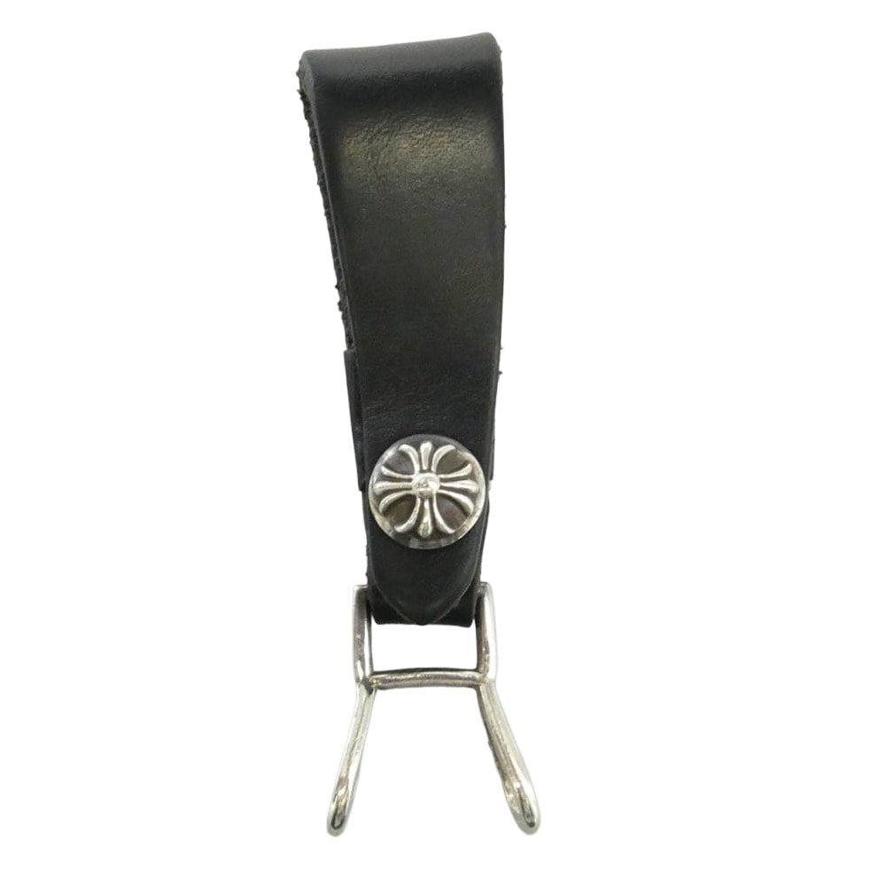 CHROME HEARTS クロムハーツ(原本有) BELT LOOP クロスボール ボタン レザー ベルトループ シルバー系 ブラック系【中古】