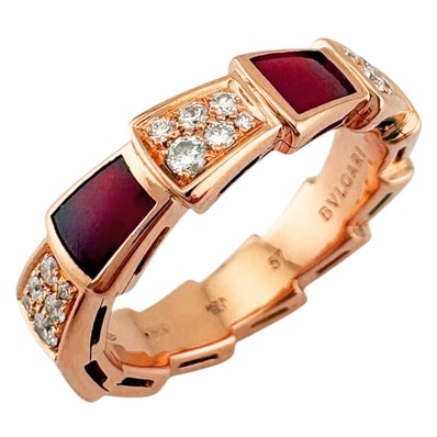 ブルガリ セルペンティヴァイパー リング 指輪 16号 18金 K18ピンクゴールド カーネリアン レディース BVLGARI 中古