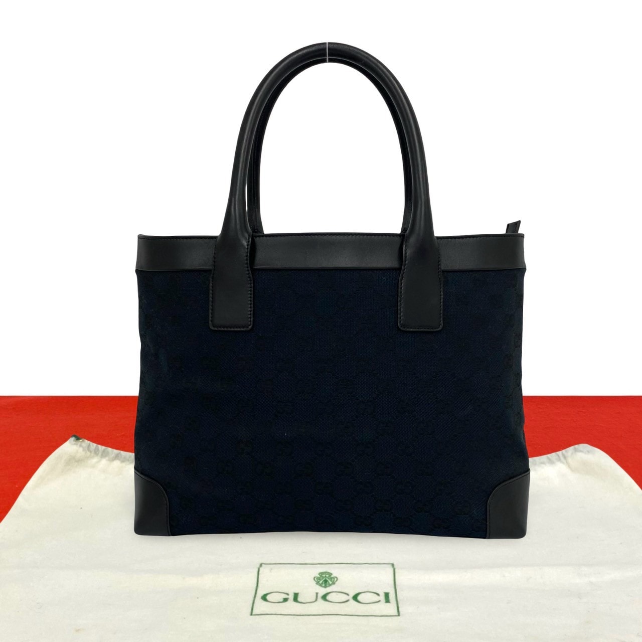 GUCCI グッチ GG 柄 ロゴ キャンバス レザー ハンドバッグ ネイビー
 18457