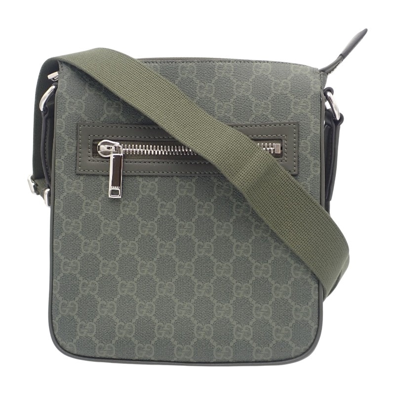 グッチ GUCCI スモール メッセンジャーバッグ 792082 ショルダーバッグ GGスプリームキャンバス カーキ シルバー金具 メンズ【中古】【Aランク】