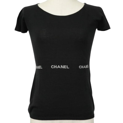 2024年春夏 CHANEL シャネル ニット 半袖 トップス ロゴ 黒 (ブラック) コットン #36 P23133 新品同様【中古】