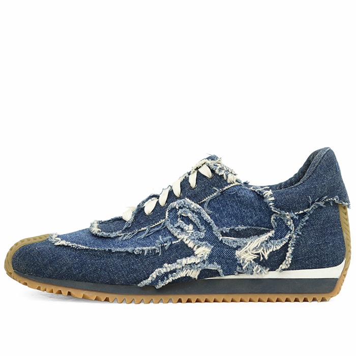 【SALE】LOEWE ロエベ ローカットスニーカー サイズ表記不明 メンズ Flow Runner フローランナー デニム フリンジ ロゴ エンブロイダリー 刺繍 シューズ 靴 インディゴ イタリア製