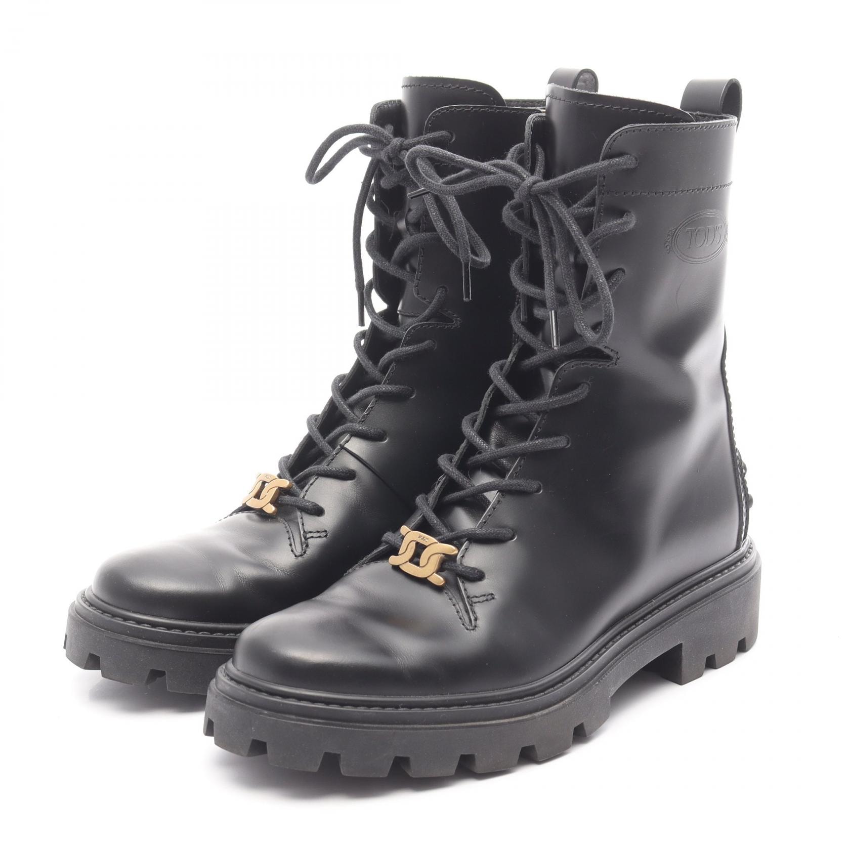 トッズ TOD'S コンバット ブーツ 靴 レザー レディース ブラック系 【中古】