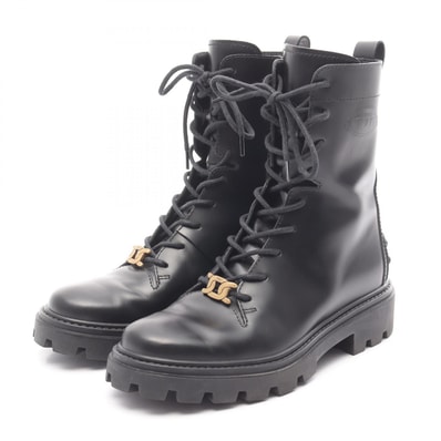 トッズ TOD'S コンバット ブーツ 靴 レザー レディース ブラック系 【中古】