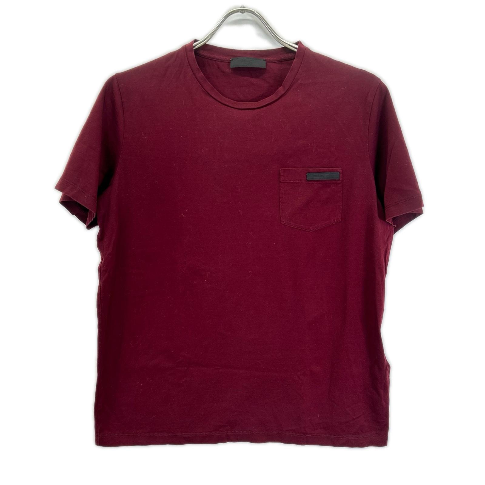 プラダ UJN006 ボルドー クルーネック半袖Tシャツ S