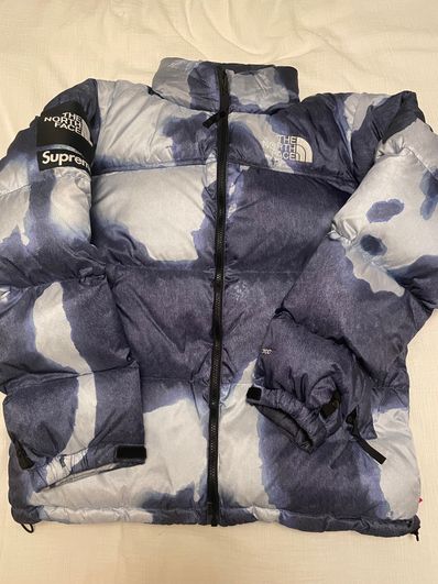 Supreme x The North Face Bleached Denim Print Nuptse Jacket "Indigo"