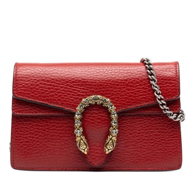 グッチ ディオニュソス 斜め掛け チェーン ショルダーバッグ 476432 レッド レザー レディース GUCCI 中古