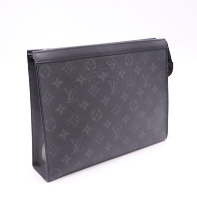 美品 LOUIS VUITTON ルイ・ヴィトン モノグラム エクリプス ポシェット ヴォワヤージュMM M61692 クラッチバッグ ブラック コーティングキャンバス レザー メンズ