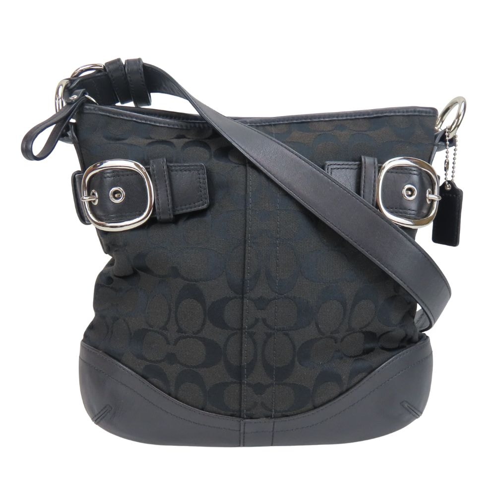 【中古】 コーチ ショルダーバッグ F19682 シグネチャー キャンバス レザー ブラック 斜め掛け レディース 女性 COACH