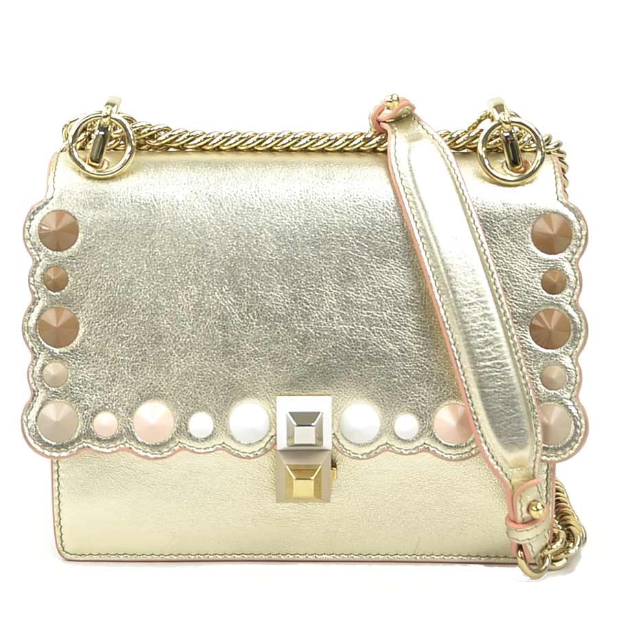 フェンディ FENDI ショルダーバッグ キャナイ スモール レザー/メタル ゴールド レディース 8M0381 OZ8【中古】 e61314a