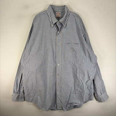 古着 ブルックスブラザーズ Brooks Brothers USA製 長袖シャツ ボタンダウン 胸ポケット L ブルー系 ストライプ メンズ