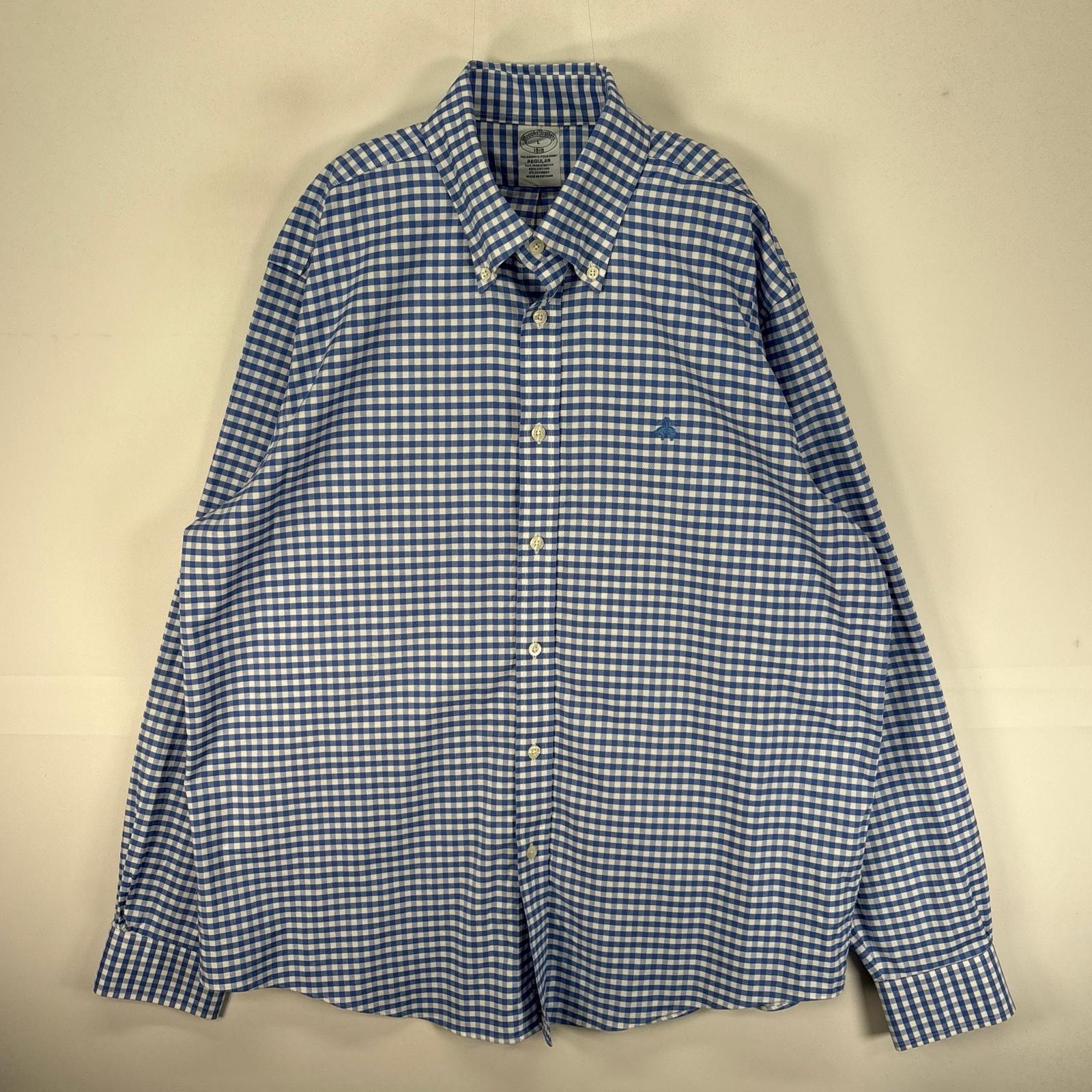 古着 ブルックスブラザーズ Brooks Brothers 長袖シャツ ボタンダウン ワンポイント L  ブルー系 チェック メンズ