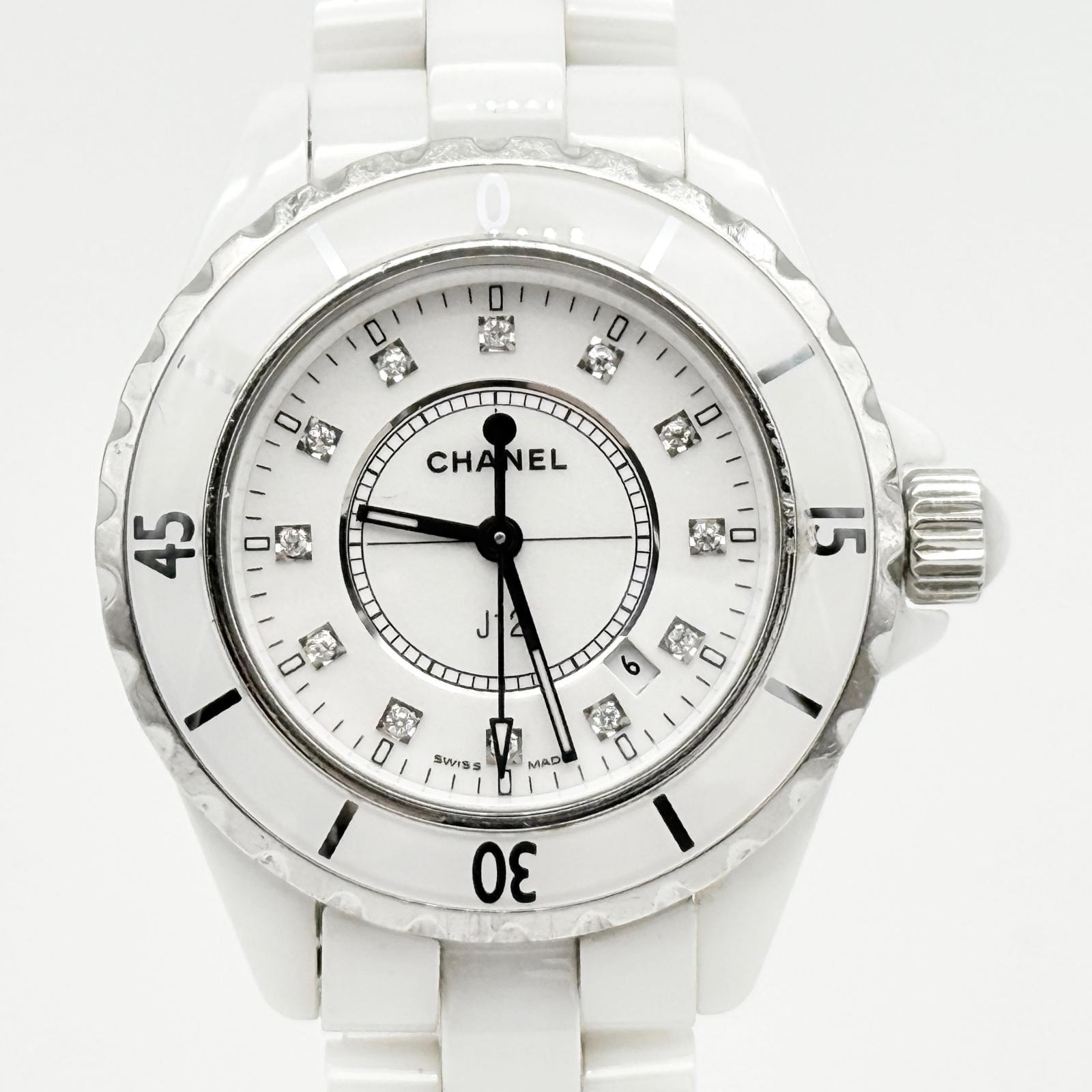 CHANEL シャネル J12 H1628 ホワイト QZ メンズ 腕時計 稼働品 箱 保証書