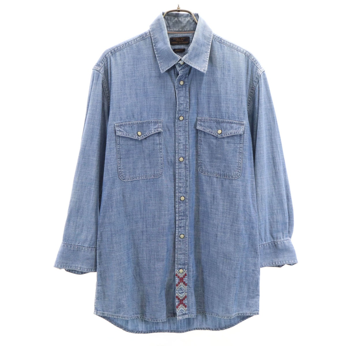 ZARA MAN ザラマン 7分袖 シャンブレーシャツ M