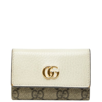 グッチ GGスプリーム GGマーモント 6連 キーケース 456118 ベージュ ホワイト PVC レザー レディース GUCCI 【中古】
