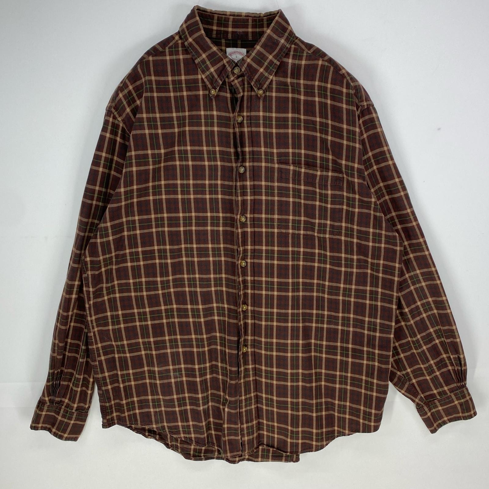 古着 ブルックスブラザーズ Brooks Brothers 長袖シャツ ボタンダウン 胸ポケット 1818 L ブラウン系 チェック メンズ