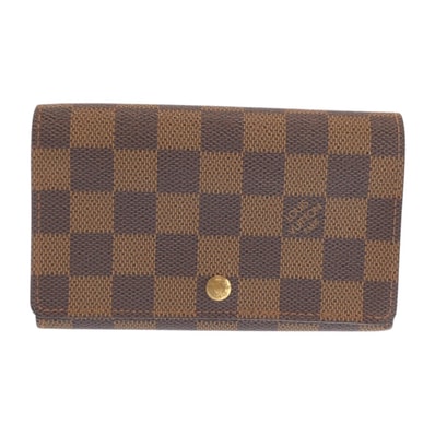 LOUIS VUITTON ルイヴィトン ダミエ ポルトモネビエ トレゾール ブラウン ゴールド金具 PVC 折り財布 コンパクトウォレット 601429 【中古】