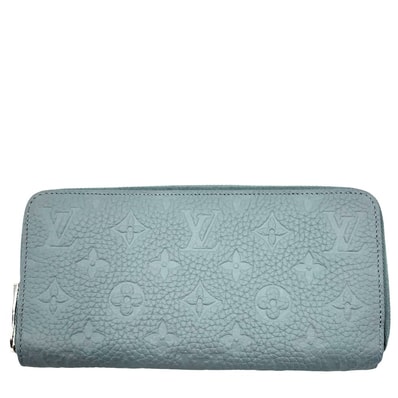 LOUIS VUITTON ルイヴィトン 長財布 トリヨンモノグラム ジッピーウォレットホリゾンタル ロングウォレット 日本限定 ラウンドファスナー ブルー グレー M14142 ミスティレイク シルバー金具 メンズ 美品【中古品】