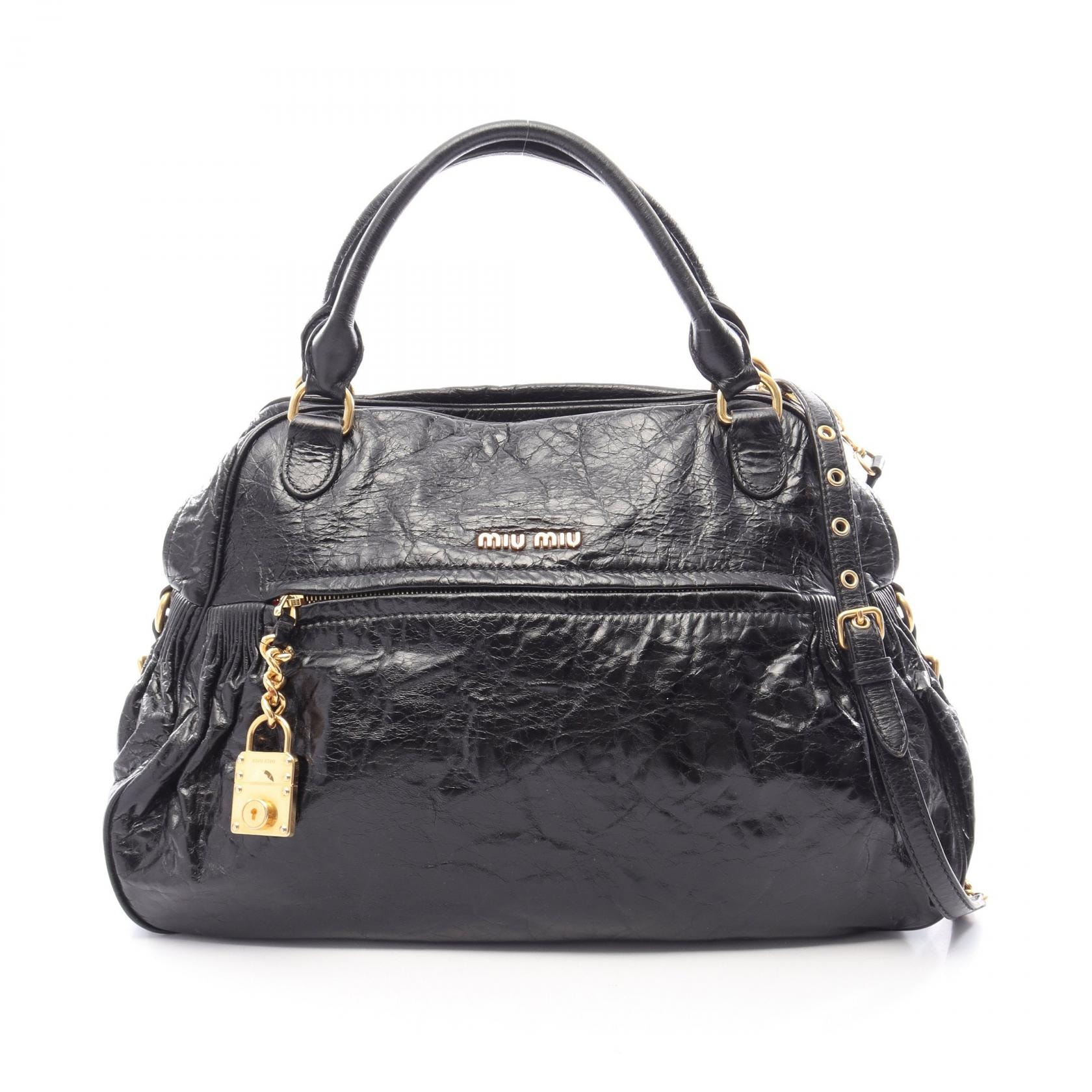 ミュウ ミュウ Miu Miu 2WAY ハンドバッグ バッグ レザー レディース ブラック系 【中古】