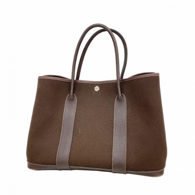 ★最終価格【6dc2694】エルメス トートバッグ ガーデンパーティPM トワルオフィシエ ブラウン シルバー金具 □H刻印【中古】レディース