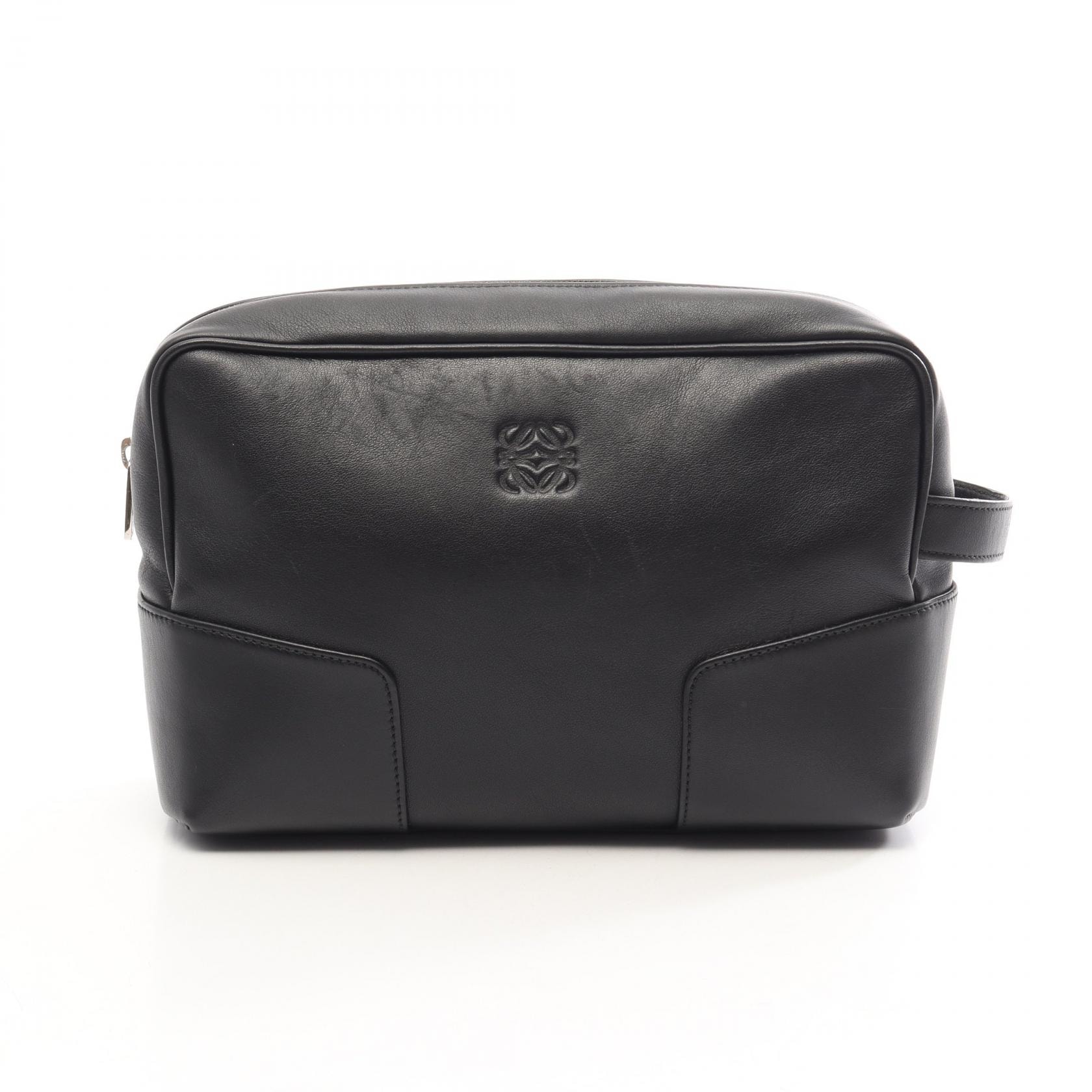 ロエベ LOEWE アナグラム セカンドバッグ クラッチバッグ バッグ レザー メンズ レディース ブラック系 【中古】